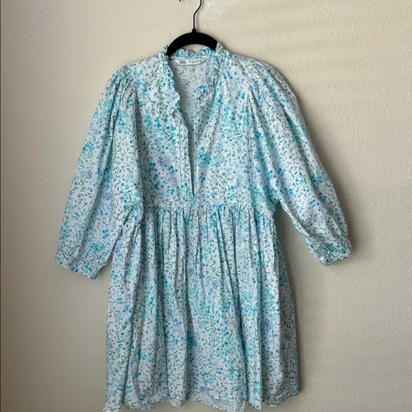 Zara Blue and White Ruffled Mini Sundress - Picture 3 of 5